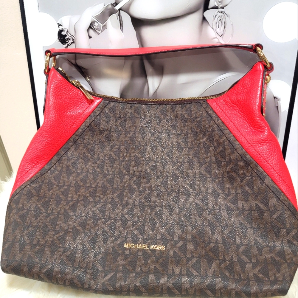 Michael Kors Aria Medium Leather Top Zip Shoulder Bag Brown/Sangria